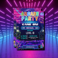 Neon retro video arcade gaming birthday party