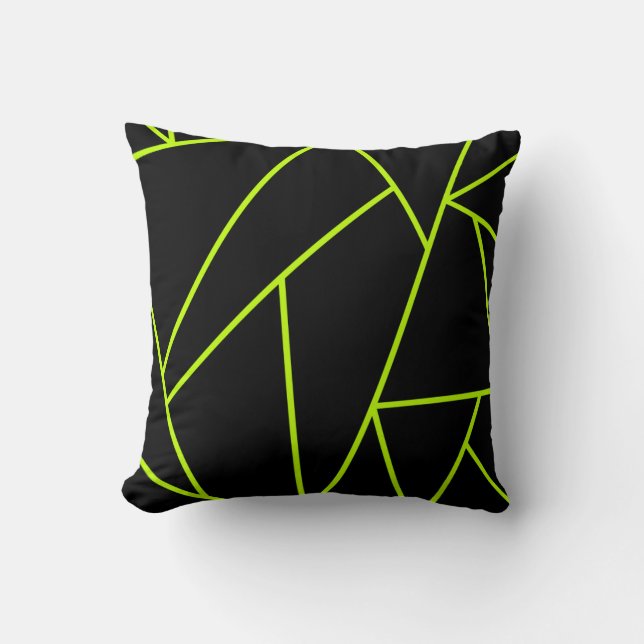 Neon Reversible Lime and Black Mosaic Style Throw Pillow (Front)