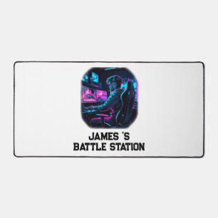 Neon RGB Cyberpunk Gamer Room Personalized Name Desk Mat