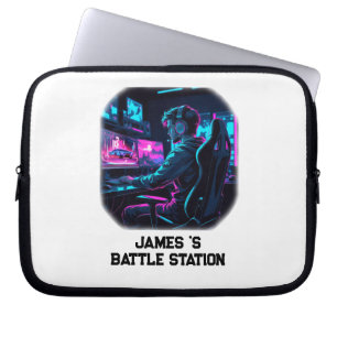 Neon RGB Cyberpunk Gamer Room Personalized Name Laptop Sleeve