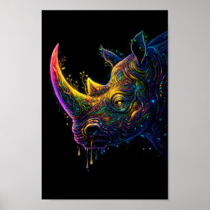 Neon Rhino Head – Psychedelic Wildlife Art Poster