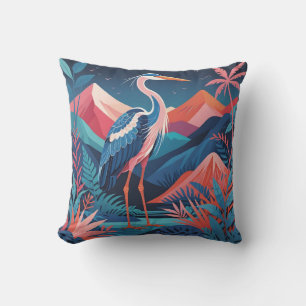 neon ridge heron outdoor pillow