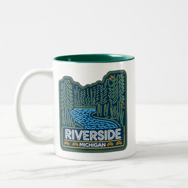 Neon Riverside Michigan Two-Tone Coffee Mug (Left)