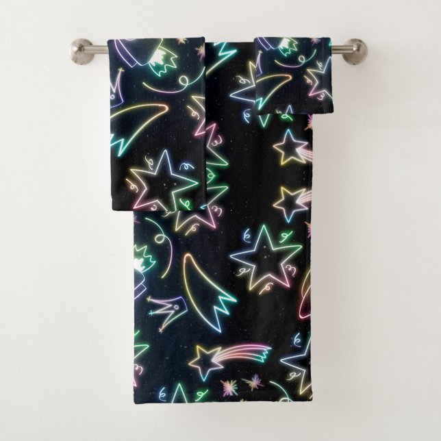 neon rocket star  bath towel set (Insitu)