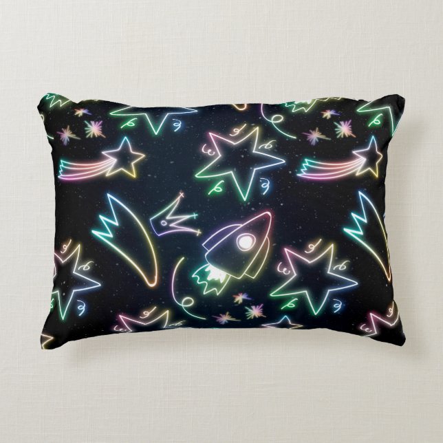 neon rocket star medium gift bag accent pillow (Front)