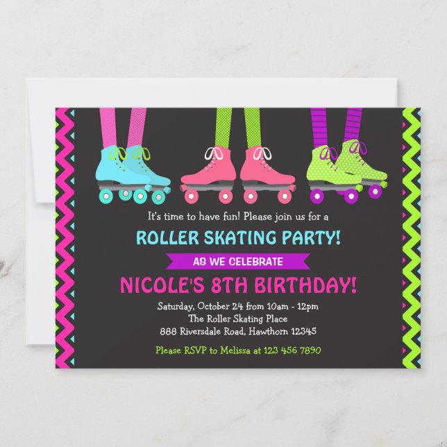 Neon Roller Patinage Invitation (Devant)