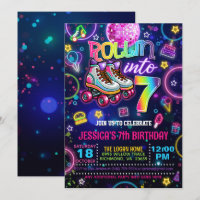 Neon Roller Skate 7e Invitation anniversaire