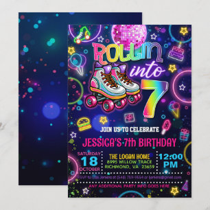 Neon Roller Skate 7e Invitation anniversaire