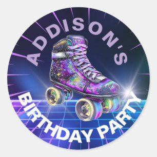 Neon Roller Skating Party Classic Round Sticker