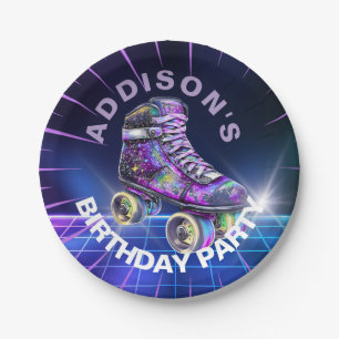 Neon Roller Skating Party Paper Plate