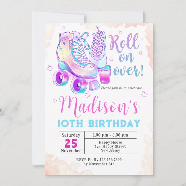 Neon Rollerskating Invitation Anniversaire (Devant)
