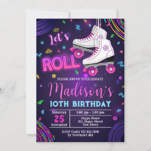 Neon Rollerskating Invitation Anniversaire