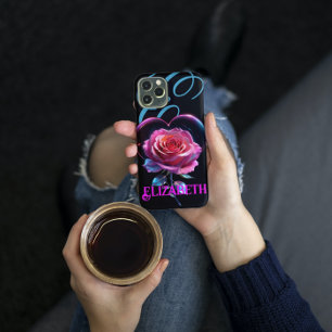 Neon Rose Cosmic Personalized Add Your Name iPhone 13 Pro Max Case