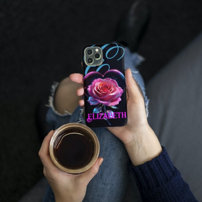 Neon Rose Cosmic Personalized Add Your Name Case-Mate iPhone Case (Creator Uploaded)