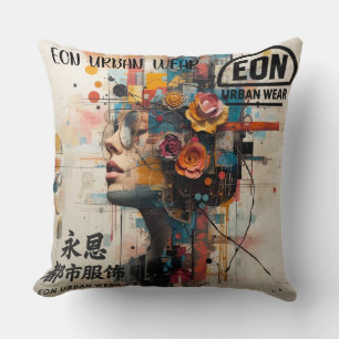 Neon Rose Throw Pillow