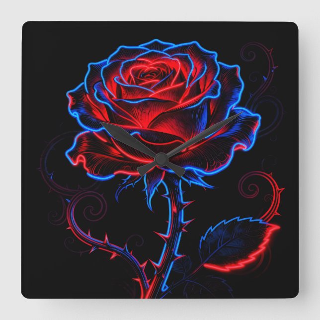Neon Rose Wall Clock (Front)
