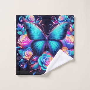 Neon Roses and Butterfly Wash Cloth