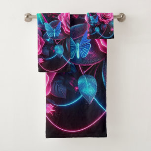 Neon Roses & Butterfly Bath Towel Set