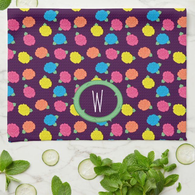 Neon Roses Kitchen Towel (Folded)