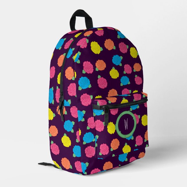 Neon Roses Printed Backpack (Back Corner Left)