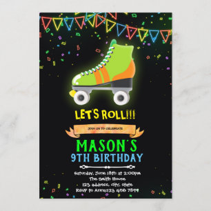 Neon roulette roller thème anniversaire invitation