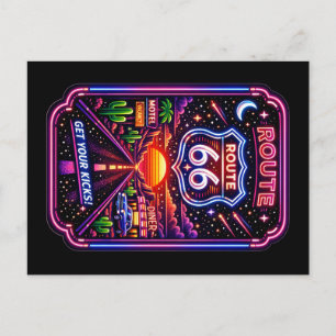 Neon Route 66 Desert Night Road Trip Glow Art Holiday Postcard