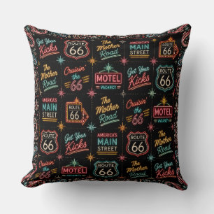 Neon Route 66 Motel Room Decor Throw Pillow