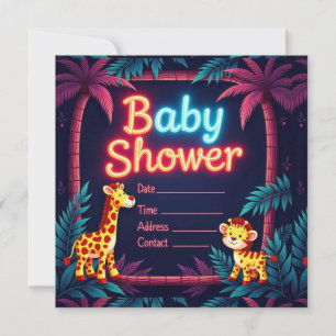 Neon Safari-Themed Baby Shower Invitation