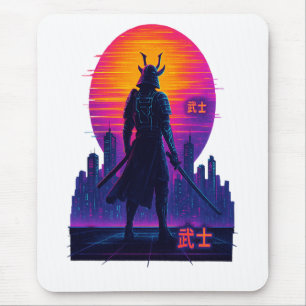 Neon Samurai - Cyberpunk Warrior Art Mouse Pad