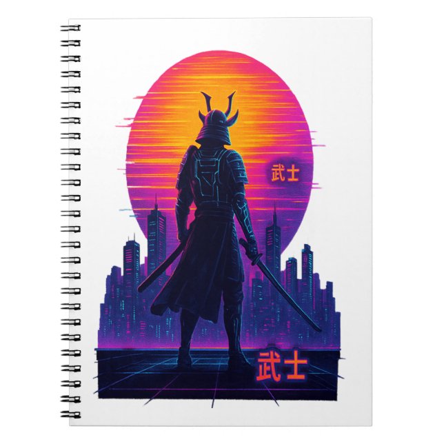 Neon Samurai - Cyberpunk Warrior Art Notebook (Front)
