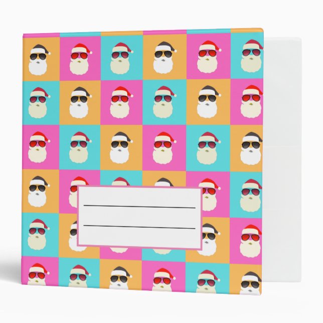 Neon Santa with Sunglasses Colorful Cool Pattern Binder (Front/Inside)