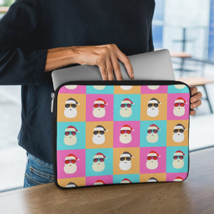 Neon Santa with Sunglasses Colorful Cool Pattern Laptop Sleeve