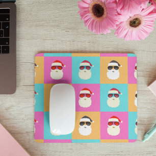 Neon Santa with Sunglasses Colorful Cool Pattern Mouse Pad
