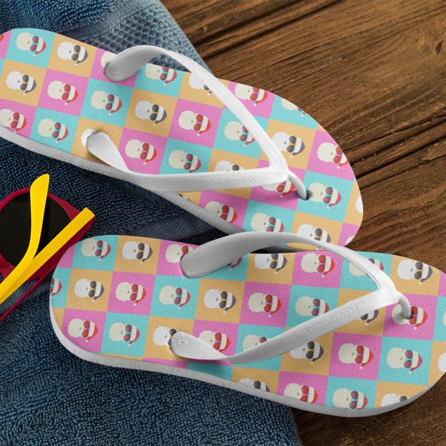 Neon Santa with Sunglasses Colourful Cool Pattern Kid's Flip Flops (Creator Uploaded)