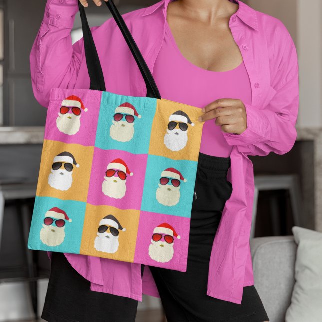 Neon Santa with Sunglasses Colourful Cool Pattern Tote Bag (Creator Uploaded)