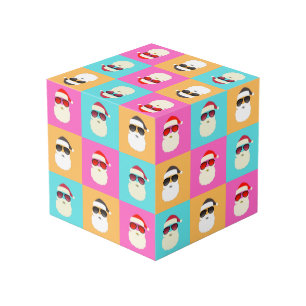 Neon Santa with Sunglasses Cool Colourful Pattern Cube