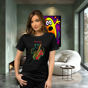 Neon Saxophone Line Art Vibrant Musical T-Shirt Tri-Blend Shirt