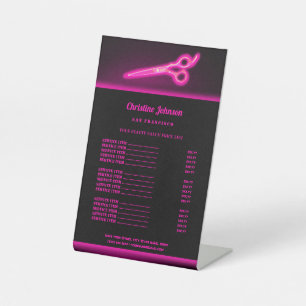 neon scissors hair stylist price list pedestal sign