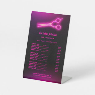 neon scissors hairstylist price list pedestal sign