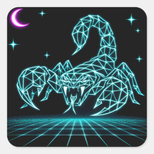 Neon Scorpion Synthwave – Electric Sting Retro Square Sticker