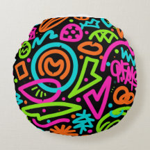 Neon Scribble Splash Throw Pillow – Retro Pop Colo