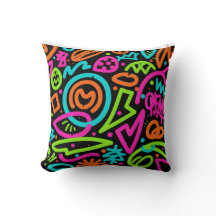 Neon Scribble Splash Throw Pillow – Retro Pop Colo