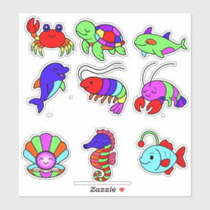Neon Sea Creatures Sticker Pack – 9 Vibrant Underw