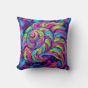 Neon Seashell Spiral Throw Pillow