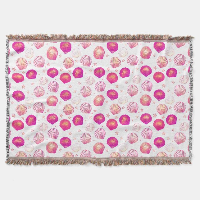 Neon Seashells  – Seamless Coastal Pattern Throw Blanket (Front)
