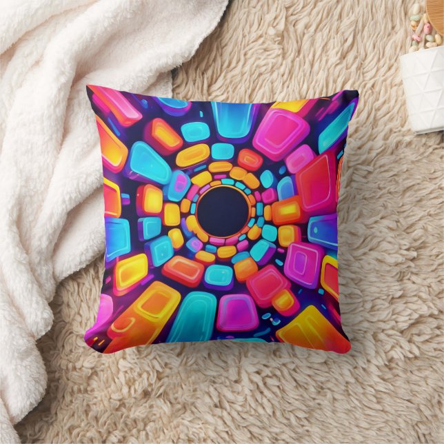 Neon Shapes Abstract Tunnel Art Throw Pillow (Blanket)