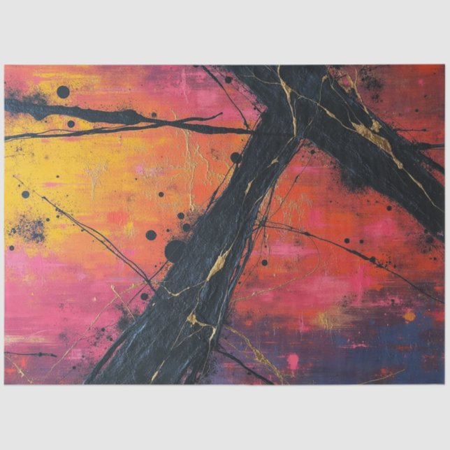 Neon Shatter: Fractured Abstract Flow Decoupage Tissue Paper (Front)