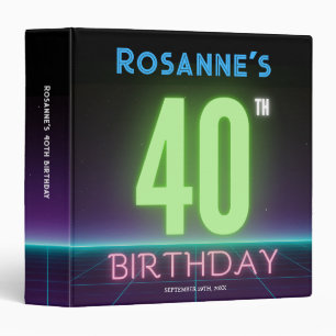 Neon Sign 40th Birthday Fun Cool 80s Retro Custom Binder