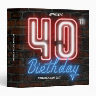 Neon Sign 40th Birthday Fun Cool 80s Retro Custom  Binder