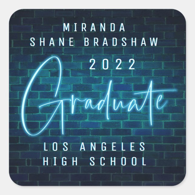 Neon Sign Blue Graduate Square Sticker (Front)